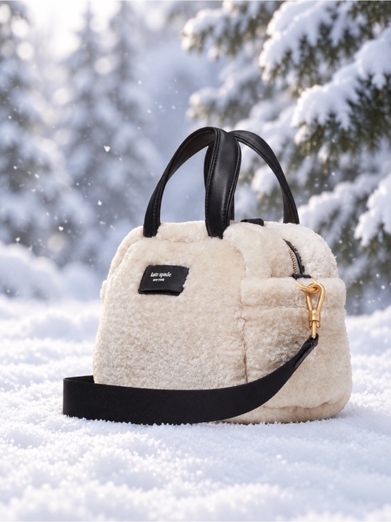 kate spade Handbags - Kate Spade Après Chic Faux Shearling Satchel Cream Black NWT